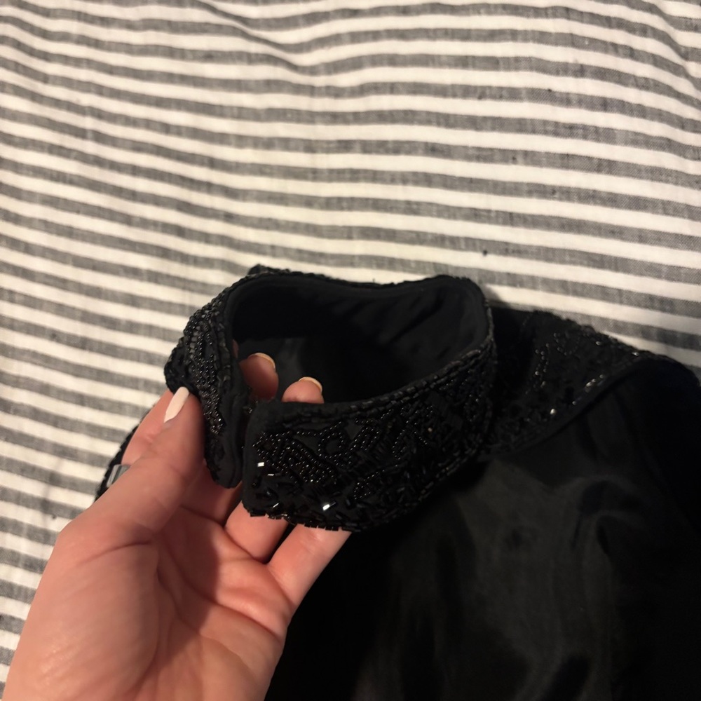 Vintage beaded backless halter mini dress, LBD little black dress - Picture 14 of 16